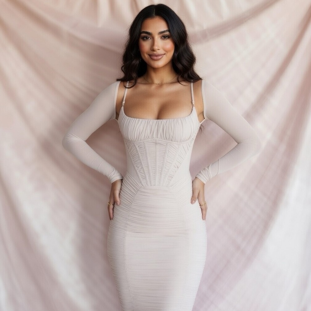 House of CB Crystal Freyja Ruched Long Sleeve Body-Con Dress - XS A/C NWT